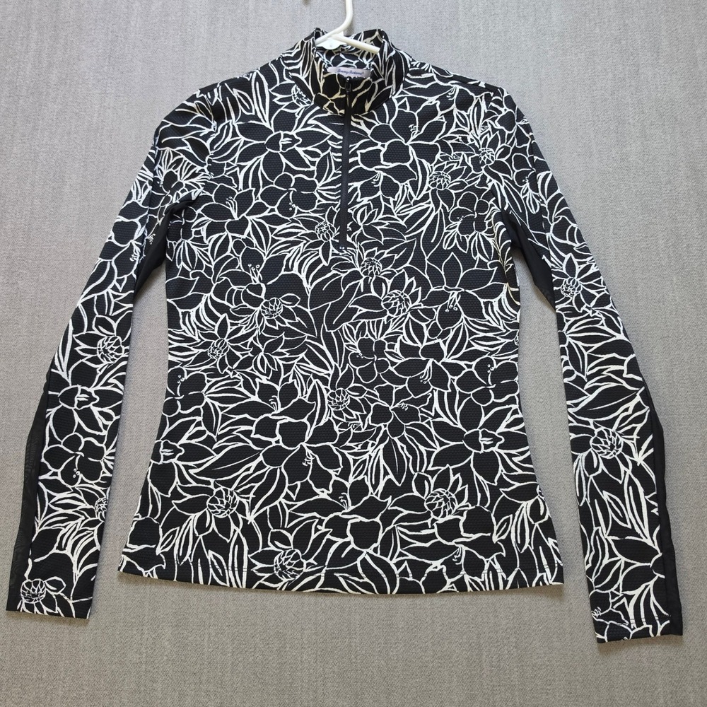 Tommy Bahama Pullover Women XS Black Floral Everyday Active Quarter Zip NWT